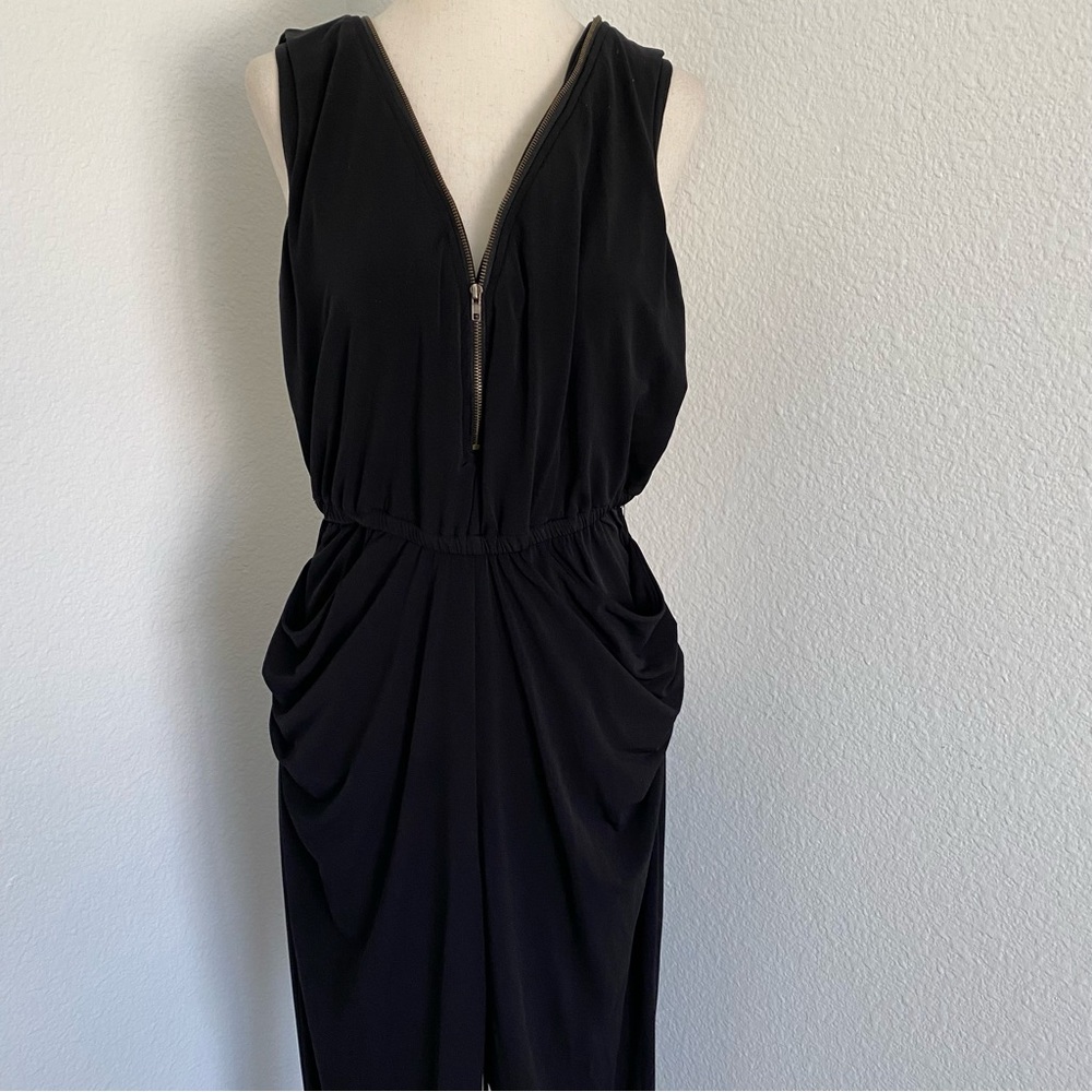 Silvergate Black Jumpsuit Unique Sexy Front & Back Zip V Neck Slvls Black SZ S